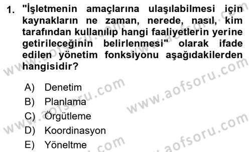 Yönetim Sistemleri ve Risk Yönetimi Dersi 2023 - 2024 Yılı (Final) Dönem Sonu Sınav Soruları 1. Soru
