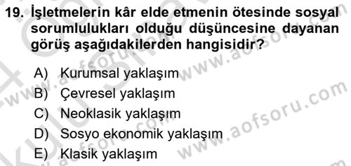 Yönetim Sistemleri ve Risk Yönetimi Dersi 2023 - 2024 Yılı Yaz Okulu Sınav Soruları 19. Soru
