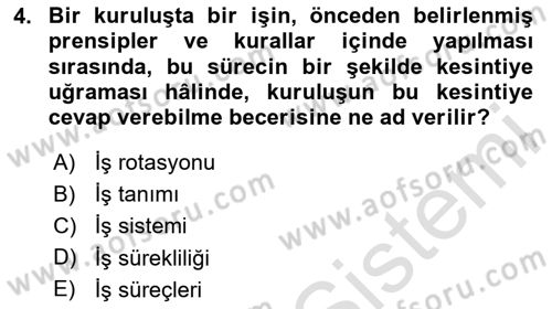 Yönetim Sistemleri ve Risk Yönetimi Dersi 2023 - 2024 Yılı Yaz Okulu Sınav Soruları 4. Soru