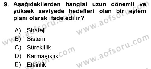 Yönetim Sistemleri ve Risk Yönetimi Dersi 2023 - 2024 Yılı Yaz Okulu Sınav Soruları 9. Soru