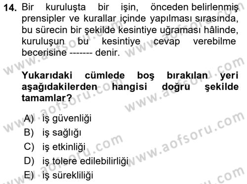 Yönetim Sistemleri ve Risk Yönetimi Dersi Ara Sınavı Deneme Sınav Soruları 14. Soru