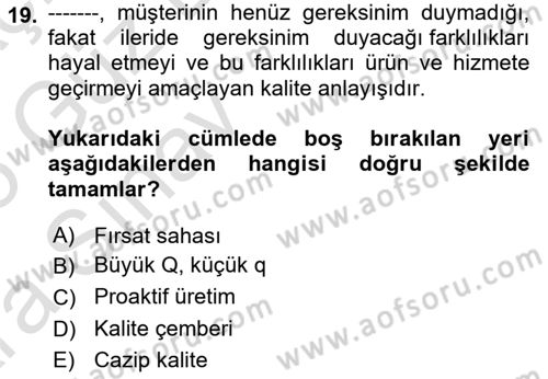 Yönetim Sistemleri ve Risk Yönetimi Dersi Ara Sınavı Deneme Sınav Soruları 19. Soru
