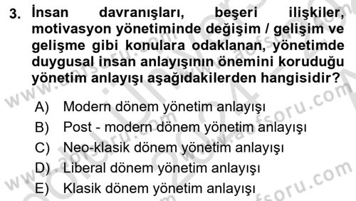 Yönetim Sistemleri ve Risk Yönetimi Dersi Ara Sınavı Deneme Sınav Soruları 3. Soru