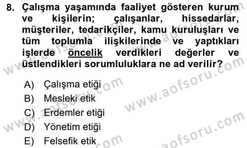 Yönetim Sistemleri ve Risk Yönetimi Dersi Ara Sınavı Deneme Sınav Soruları 8. Soru