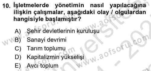 Yönetim Sistemleri ve Risk Yönetimi Dersi 2024 - 2025 Yılı (Final) Dönem Sonu Sınav Soruları 10. Soru