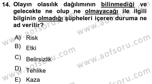 Yönetim Sistemleri ve Risk Yönetimi Dersi 2024 - 2025 Yılı (Final) Dönem Sonu Sınav Soruları 14. Soru