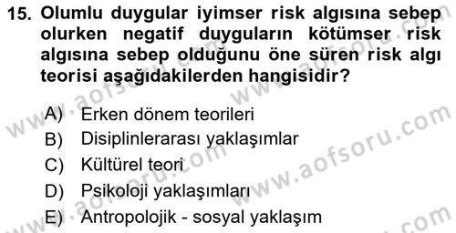 Yönetim Sistemleri ve Risk Yönetimi Dersi 2024 - 2025 Yılı (Final) Dönem Sonu Sınav Soruları 15. Soru