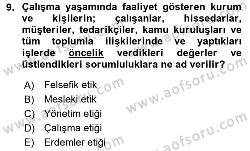 Yönetim Sistemleri ve Risk Yönetimi Dersi 2024 - 2025 Yılı (Final) Dönem Sonu Sınav Soruları 9. Soru