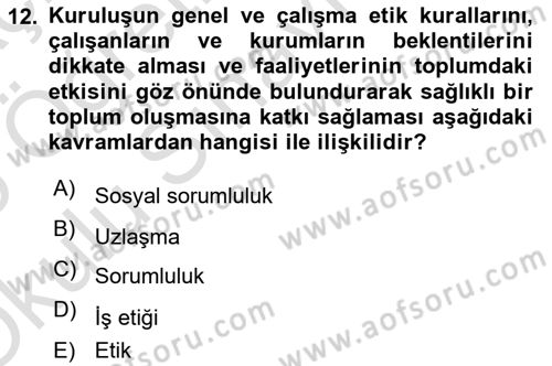 Yönetim Sistemleri ve Risk Yönetimi Dersi 2024 - 2025 Yılı Yaz Okulu Sınav Soruları 12. Soru