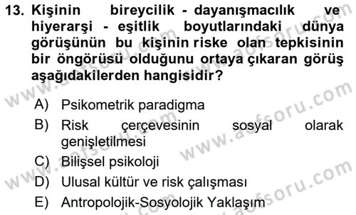 Yönetim Sistemleri ve Risk Yönetimi Dersi 2024 - 2025 Yılı Yaz Okulu Sınav Soruları 13. Soru