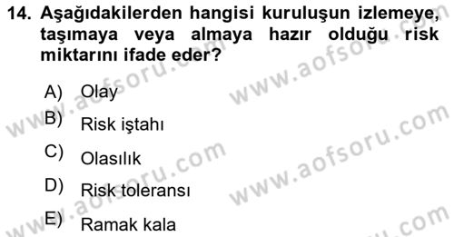 Yönetim Sistemleri ve Risk Yönetimi Dersi 2024 - 2025 Yılı Yaz Okulu Sınav Soruları 14. Soru