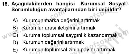 Yönetim Sistemleri ve Risk Yönetimi Dersi 2024 - 2025 Yılı Yaz Okulu Sınav Soruları 18. Soru