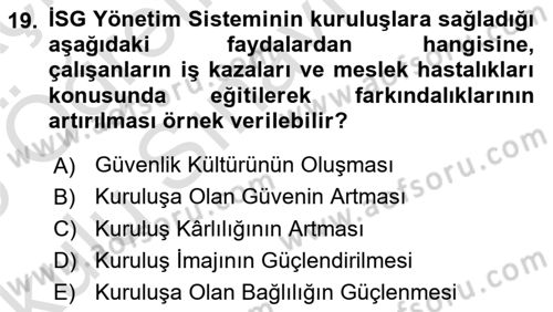 Yönetim Sistemleri ve Risk Yönetimi Dersi 2024 - 2025 Yılı Yaz Okulu Sınav Soruları 19. Soru