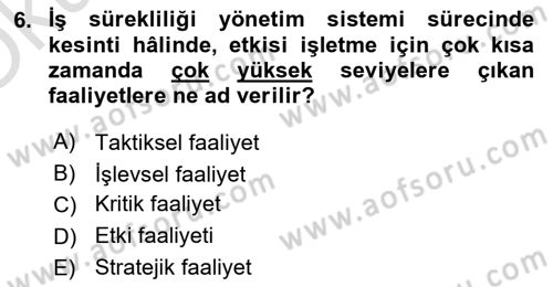 Yönetim Sistemleri ve Risk Yönetimi Dersi 2024 - 2025 Yılı Yaz Okulu Sınav Soruları 6. Soru