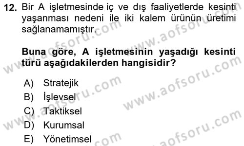 Yönetim Sistemleri ve Risk Yönetimi Dersi 2025 - 2026 Yılı (Vize) Ara Sınav Soruları 12. Soru