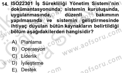 Yönetim Sistemleri ve Risk Yönetimi Dersi 2025 - 2026 Yılı (Vize) Ara Sınav Soruları 14. Soru