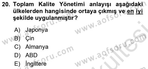 Yönetim Sistemleri ve Risk Yönetimi Dersi 2025 - 2026 Yılı (Vize) Ara Sınav Soruları 20. Soru