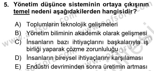 Yönetim Sistemleri ve Risk Yönetimi Dersi 2025 - 2026 Yılı (Vize) Ara Sınav Soruları 5. Soru