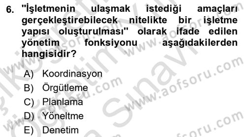 Yönetim Sistemleri ve Risk Yönetimi Dersi 2025 - 2026 Yılı (Vize) Ara Sınav Soruları 6. Soru