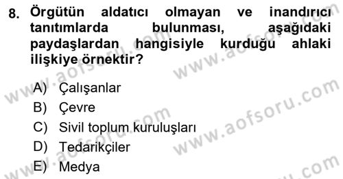 Yönetim Sistemleri ve Risk Yönetimi Dersi 2025 - 2026 Yılı (Vize) Ara Sınav Soruları 8. Soru