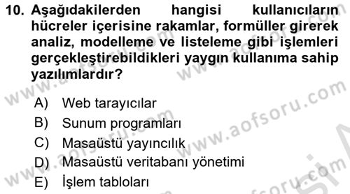 Çalışma Hayatında Bilişim, Belge Yönetimi Dersi 2020 - 2021 Yılı Yaz Okulu Sınav Soruları 10. Soru