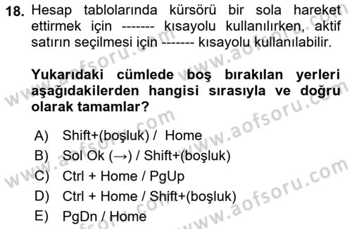 Çalışma Hayatında Bilişim, Belge Yönetimi Dersi 2020 - 2021 Yılı Yaz Okulu Sınav Soruları 18. Soru