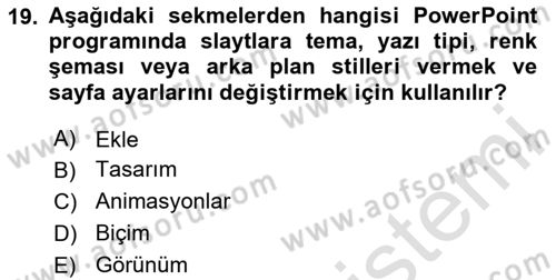 Çalışma Hayatında Bilişim, Belge Yönetimi Dersi 2020 - 2021 Yılı Yaz Okulu Sınav Soruları 19. Soru