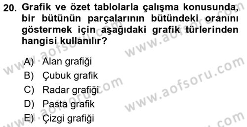 Çalışma Hayatında Bilişim, Belge Yönetimi Dersi 2020 - 2021 Yılı Yaz Okulu Sınav Soruları 20. Soru