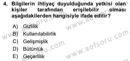 Çalışma Hayatında Bilişim, Belge Yönetimi Dersi 2020 - 2021 Yılı Yaz Okulu Sınav Soruları 4. Soru