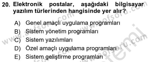 Çalışma Hayatında Bilişim, Belge Yönetimi Dersi 2021 - 2022 Yılı (Vize) Ara Sınav Soruları 20. Soru