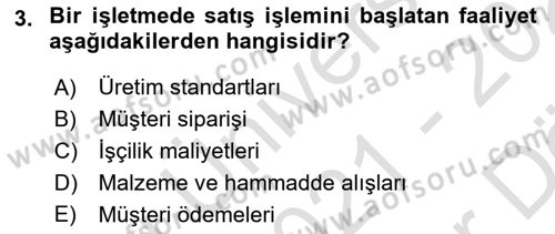 Çalışma Hayatında Bilişim, Belge Yönetimi Dersi 2021 - 2022 Yılı (Vize) Ara Sınav Soruları 3. Soru