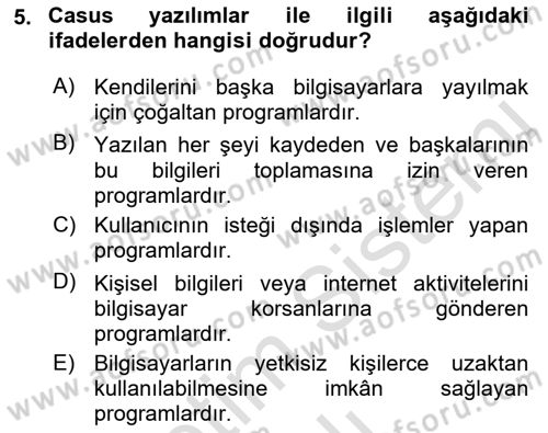 Çalışma Hayatında Bilişim, Belge Yönetimi Dersi 2021 - 2022 Yılı (Vize) Ara Sınav Soruları 5. Soru