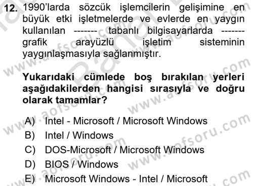 Çalışma Hayatında Bilişim, Belge Yönetimi Dersi 2021 - 2022 Yılı (Final) Dönem Sonu Sınav Soruları 12. Soru