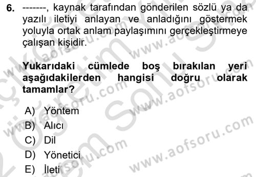 Çalışma Hayatında Bilişim, Belge Yönetimi Dersi 2021 - 2022 Yılı (Final) Dönem Sonu Sınav Soruları 6. Soru