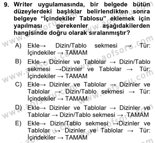 Çalışma Hayatında Bilişim, Belge Yönetimi Dersi 2021 - 2022 Yılı (Final) Dönem Sonu Sınav Soruları 9. Soru