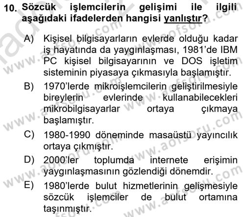 Çalışma Hayatında Bilişim, Belge Yönetimi Dersi 2021 - 2022 Yılı Yaz Okulu Sınav Soruları 10. Soru