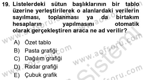 Çalışma Hayatında Bilişim, Belge Yönetimi Dersi 2021 - 2022 Yılı Yaz Okulu Sınav Soruları 19. Soru