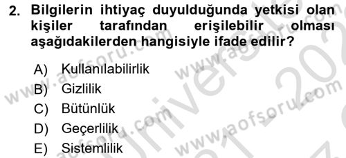 Çalışma Hayatında Bilişim, Belge Yönetimi Dersi 2021 - 2022 Yılı Yaz Okulu Sınav Soruları 2. Soru