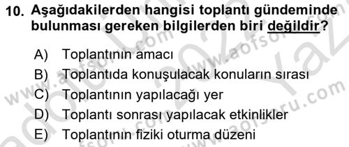 Çalışma Hayatında Bilişim, Belge Yönetimi Dersi 2022 - 2023 Yılı Yaz Okulu Sınav Soruları 10. Soru