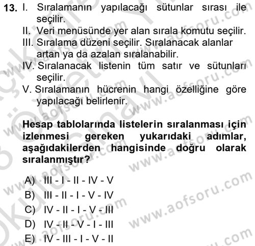 Çalışma Hayatında Bilişim, Belge Yönetimi Dersi 2022 - 2023 Yılı Yaz Okulu Sınav Soruları 13. Soru