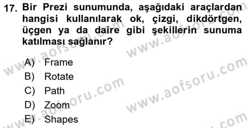 Çalışma Hayatında Bilişim, Belge Yönetimi Dersi 2022 - 2023 Yılı Yaz Okulu Sınav Soruları 17. Soru