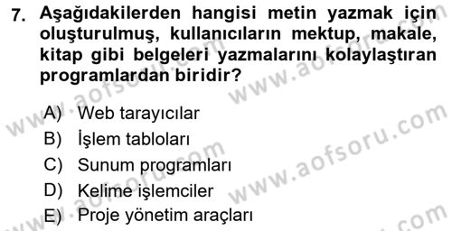 Çalışma Hayatında Bilişim, Belge Yönetimi Dersi 2022 - 2023 Yılı Yaz Okulu Sınav Soruları 7. Soru