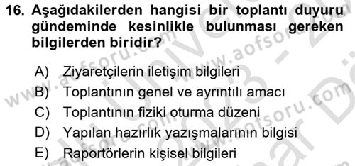 Çalışma Hayatında Bilişim, Belge Yönetimi Dersi 2023 - 2024 Yılı (Vize) Ara Sınav Soruları 16. Soru