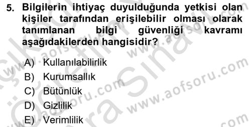Çalışma Hayatında Bilişim, Belge Yönetimi Dersi 2023 - 2024 Yılı (Vize) Ara Sınav Soruları 5. Soru