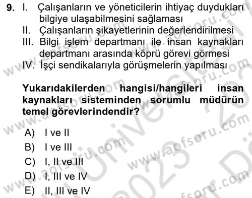 Çalışma Hayatında Bilişim, Belge Yönetimi Dersi 2023 - 2024 Yılı (Vize) Ara Sınav Soruları 9. Soru