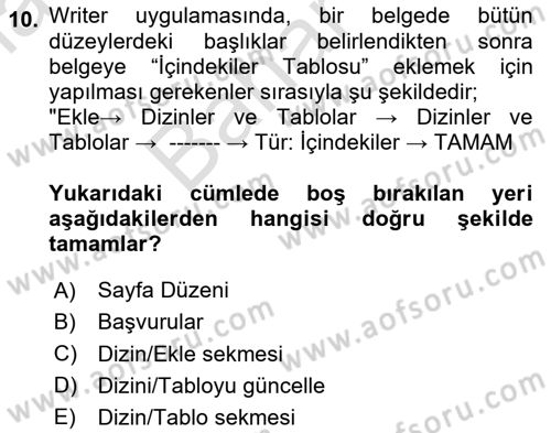 Çalışma Hayatında Bilişim, Belge Yönetimi Dersi 2023 - 2024 Yılı (Final) Dönem Sonu Sınav Soruları 10. Soru