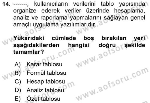 Çalışma Hayatında Bilişim, Belge Yönetimi Dersi 2023 - 2024 Yılı (Final) Dönem Sonu Sınav Soruları 14. Soru