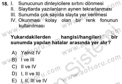 Çalışma Hayatında Bilişim, Belge Yönetimi Dersi 2023 - 2024 Yılı (Final) Dönem Sonu Sınav Soruları 18. Soru