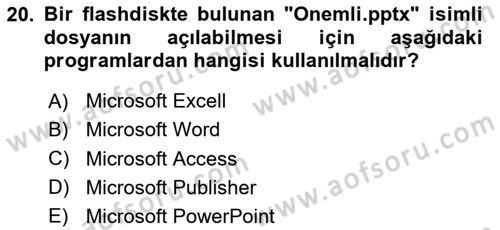 Çalışma Hayatında Bilişim, Belge Yönetimi Dersi 2023 - 2024 Yılı (Final) Dönem Sonu Sınav Soruları 20. Soru