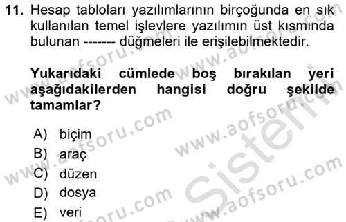 Çalışma Hayatında Bilişim, Belge Yönetimi Dersi 2023 - 2024 Yılı Yaz Okulu Sınav Soruları 11. Soru